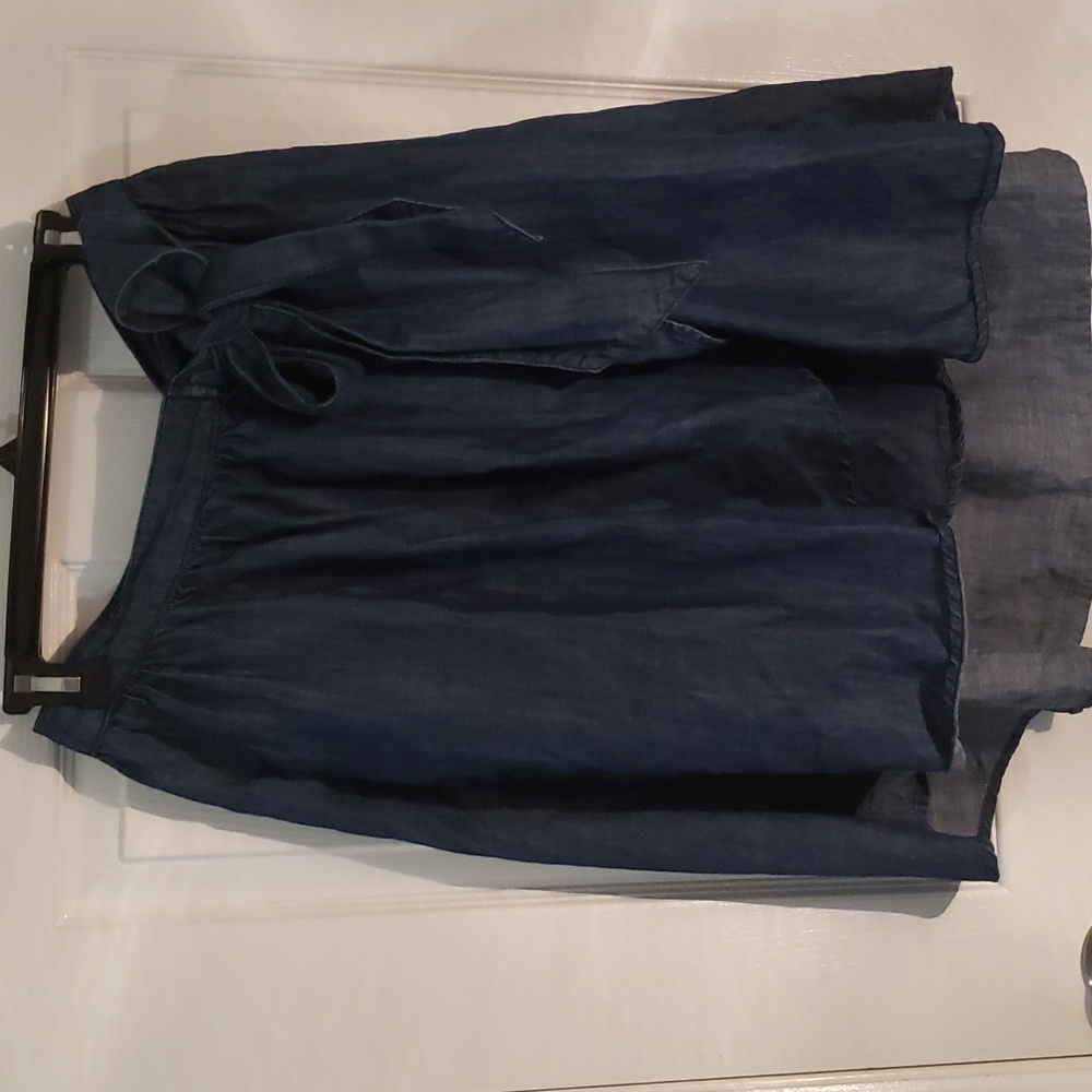 Kensie denim bow tie high waisted skirt with pockets